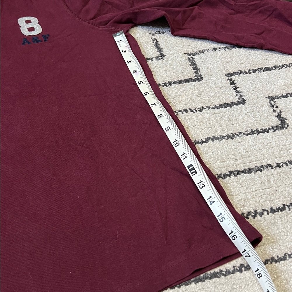 Abercrombie & Fitch Burgundy Henley Long sleeve Shirt with Navy Trim - Picture 5 of 7
